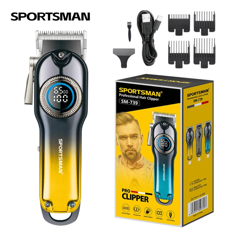 (image for) SPORTSMAN Professional Electric Hair Clipper LCD Display 1500mAh USB Rechargeable Salon Electric Hair Trimmer